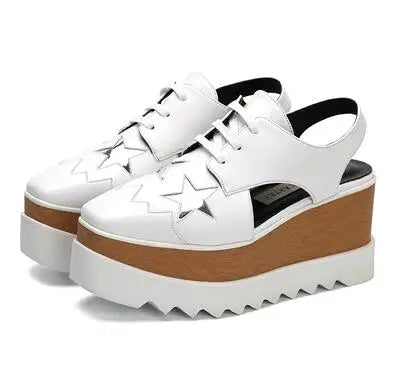 Genuine Leather Buckle Strap Sandals Breathable Sneakers Stars women summer rivets shoes Korean Style Platform Casual Shoes