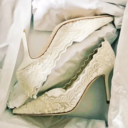 Bout pointu6CM/8CM/10CM Escarpins en dentelle pour femmes Sandales de mariage blanches Femme Talons hauts Sandales mode Talons hauts Chaussures femme