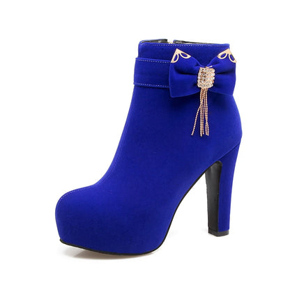 2021 Large Size 32-43 Platform Bow Women Shoes Woman Fashion High Heels Winter Ankle Boots female Footwear Black Blue yhj89