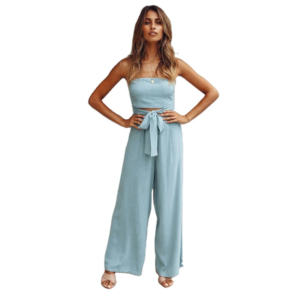 Neue Damen-Sommer-Freizeit-Einteiler, ärmellos, Trägertop, weites Bein, lange Hose