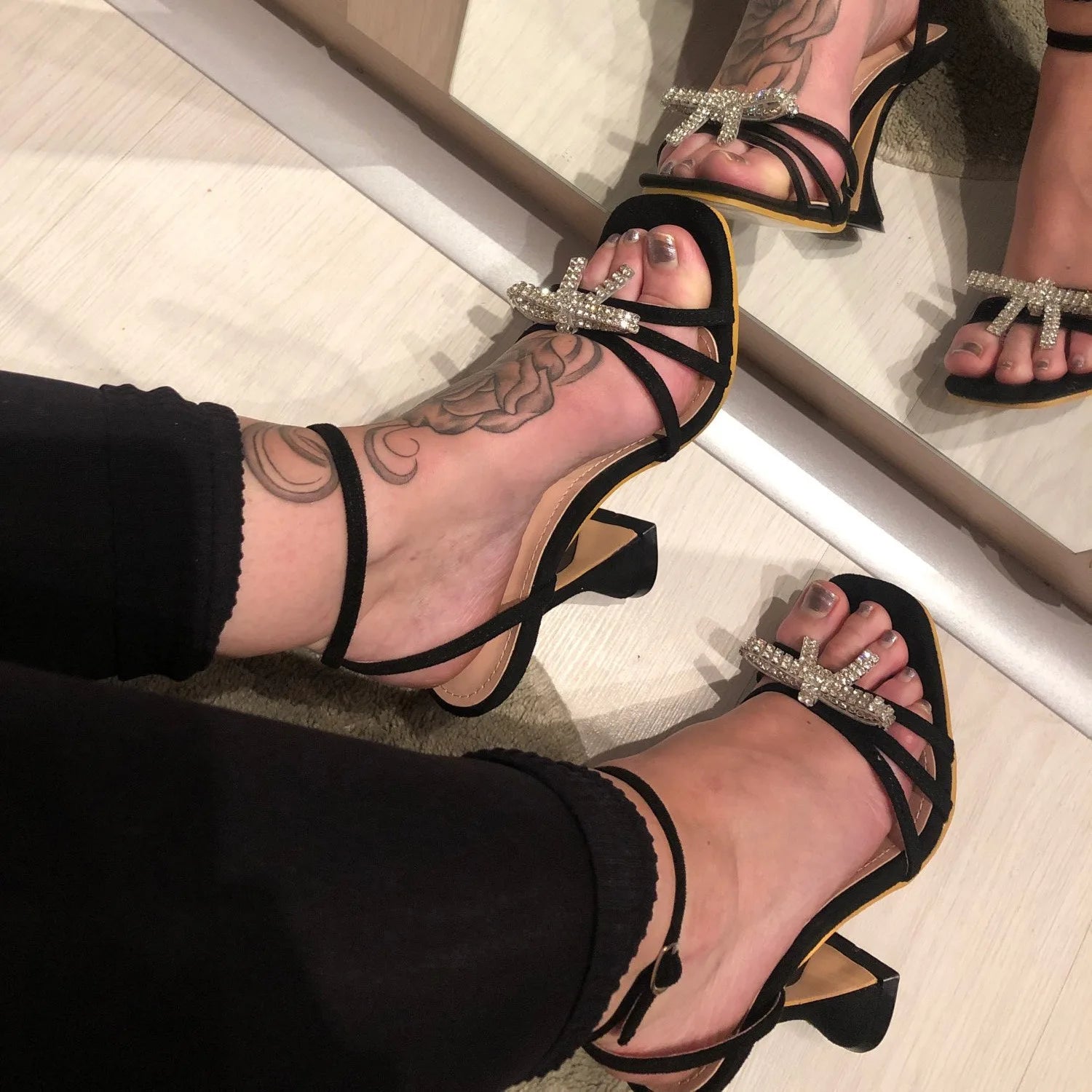 Women Summer Thin Heels Rhinestone Sandals Autumn Fashion PU Leather Insole Pumps Toe Buckle  Closure Sexy Summer Dress