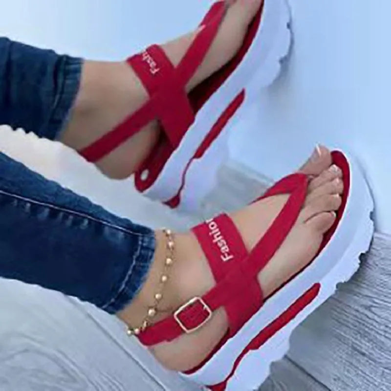Big Size Women's Autumn Summer Sandals New Style Cross-Border Foreign Trade Toe-Post Thick-Soled Height-Increasing