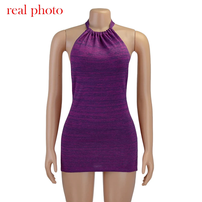 Mini abiti Sexy senza schienale con cavezza crittografica Bodycon Skinny Club Party abito lavorato a maglia senza maniche autunno Streetwear Beach Holiday