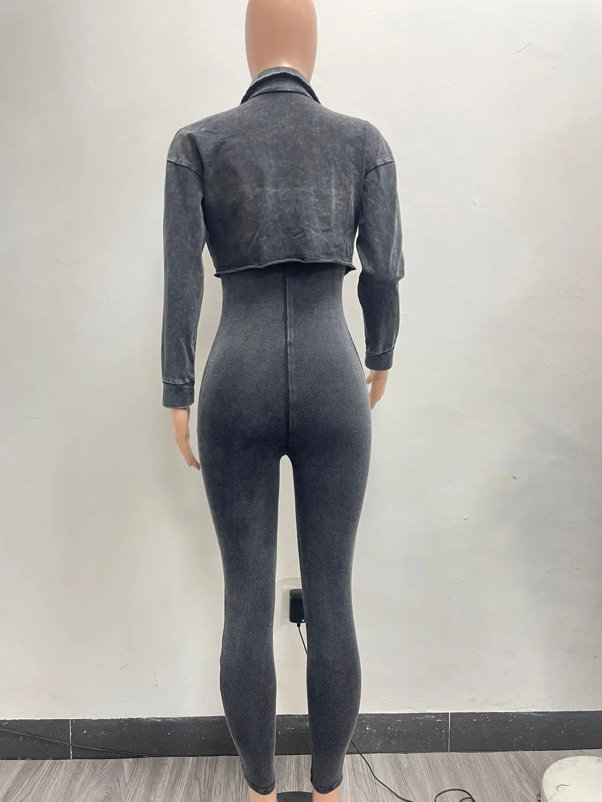 Wholesale Streetwear Two Piece Set Y2K Bodycon Acid Wash Jumpsuit With Jacket Light Washed 2 Piece Set Woman Jumpsuit