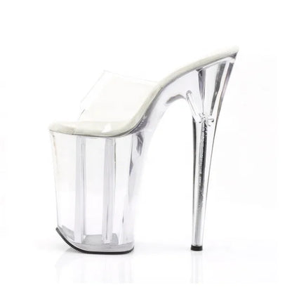 Rncksi 23cm 9 Inch Crystal Transparent Sole Platform Open Toe PVC High Heels Sandals with Sequins Sexy Design Height Increasing