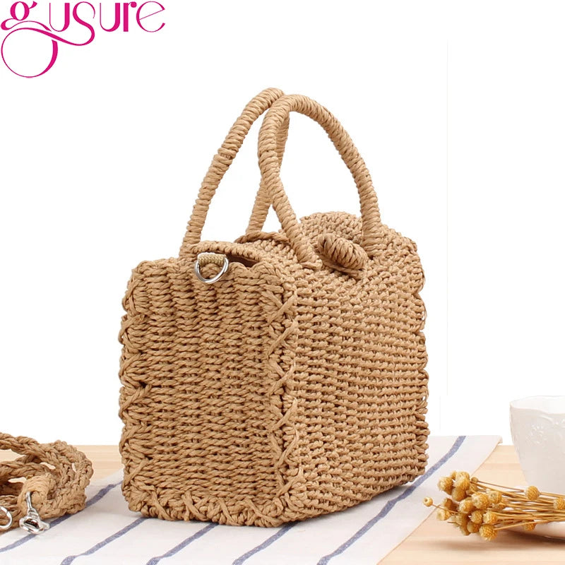 Gusure Ladies Summer Straw Woven Crossbody Bags Casual Small Hasp Shoulder Bag rafia Square Rattan Messenger Bag borse borsa