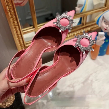 Estate europea e americana 2021 nuove scarpe da donna con tacco alto a punta girasole trapano fibbia punta chiusa sandali con tacco coppa di vino