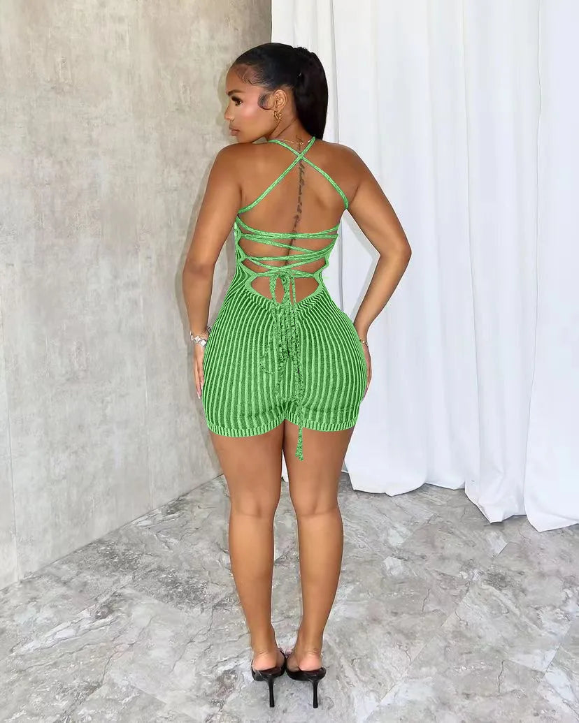 Liu Ming Neue Produkte Sommer Lässig Damen Schmal Ärmellos Neckholder Strickstrampler Damen Shorts Jumpsuit