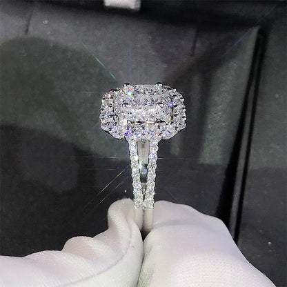 Huitan splendido anello da donna a forma quadrata completamente bling ghiacciato micro pavimenta cristallo zircone abbagliante anello da sposa anello di fidanzamento per matrimonio