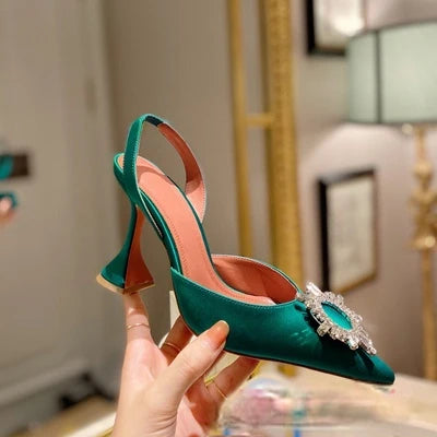 Estate europea e americana 2021 nuove scarpe da donna con tacco alto a punta girasole trapano fibbia punta chiusa sandali con tacco coppa di vino