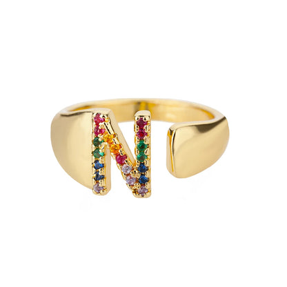 Anelli con lettera zircone arcobaleno per le donne Moda grosso lettera larga AZ anello in acciaio inossidabile matrimonio gioielli Boho spedizione gratuita