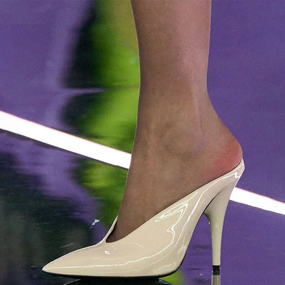 Custom Design Women Pointy Toe Sandals Sexy Dress Stiletto High Heels Slip on Mules Patent Slippers Shoes