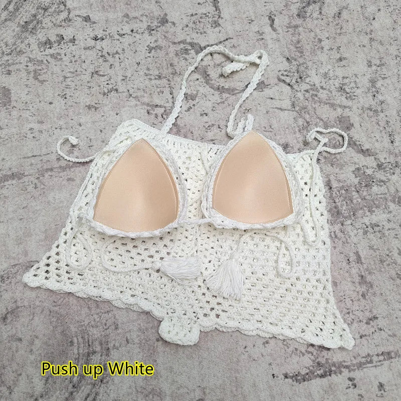 2024 Damen Sommer Sexy Handgemachtes Häkel-Bikini-Set Damen Urlaub Freizeit Strand Badeanzug Handgehäkelter Split Bikini BH Anzug Mädchen