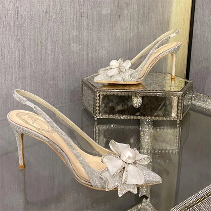 Elegant Woman's Wedding Sandals French Bow Shallow Cut Thick Trendy Upper Lighted Sandals Outdoor Summer Bride Shoes