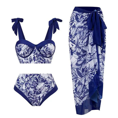 2023 Two Piece Swimsuit Sling High Waist Skinny Bikini Set and Cover up Sexy Backless V Neck Bikinis & Beachwear