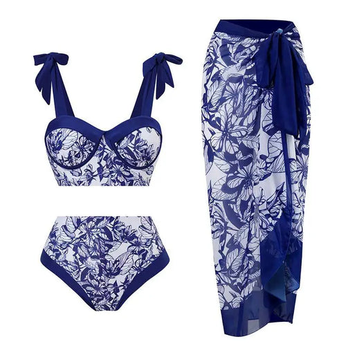 2023 Two Piece Swimsuit Sling High Waist Skinny Bikini Set and Cover up Sexy Backless V Neck Bikinis & Beachwear