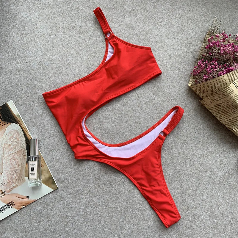 New Fashion Europäischer Badeanzug Einfarbiger One-Shoulder-Badeanzug Strand Sexy Bikini