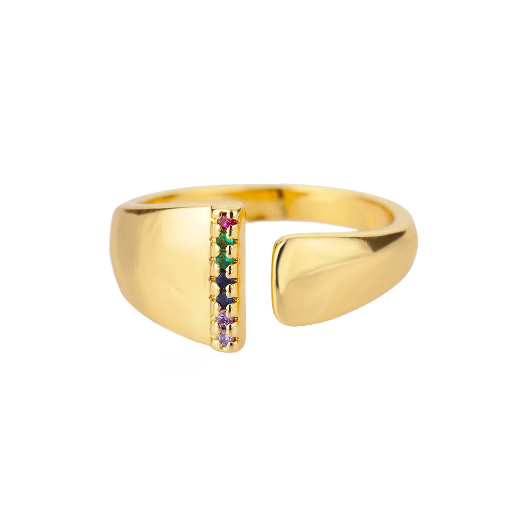 Anelli con lettera zircone arcobaleno per le donne Moda grosso lettera larga AZ anello in acciaio inossidabile matrimonio gioielli Boho spedizione gratuita