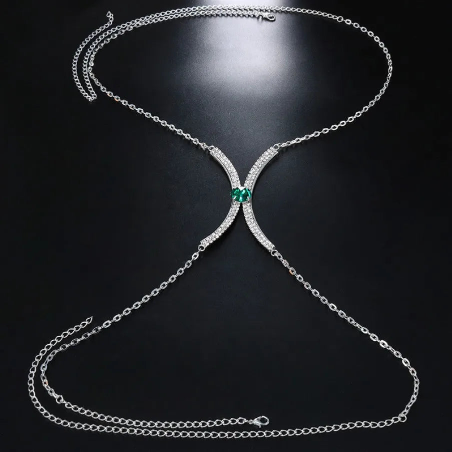 Sexy BodyChain Necklace Elegant Summer Crystal Rhinestone Crossover Waist Belly Chain Bikini Accessories 0762