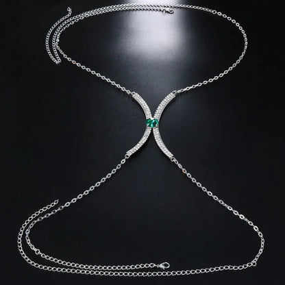 Sexy BodyChain Necklace Elegant Summer Crystal Rhinestone Crossover Waist Belly Chain Bikini Accessories 0762