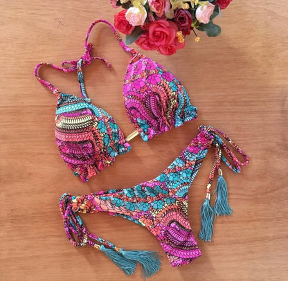 RUOTONGSEPT Sexy Micro Bikinis Set 2024 New Swimsuit Women Feather Print Bandage Swimwear Female Bathing Suit Brazilian Biquinis