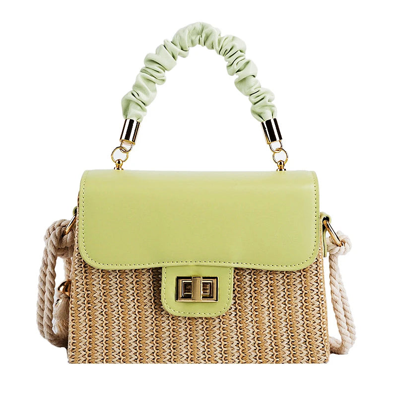 Borsa da spiaggia in paglia per donna 2021 Borsa estiva con manico pieghettato Borsa di design di lusso Borsa a tracolla in colore a contrasto e borsetta Lady Bolsos