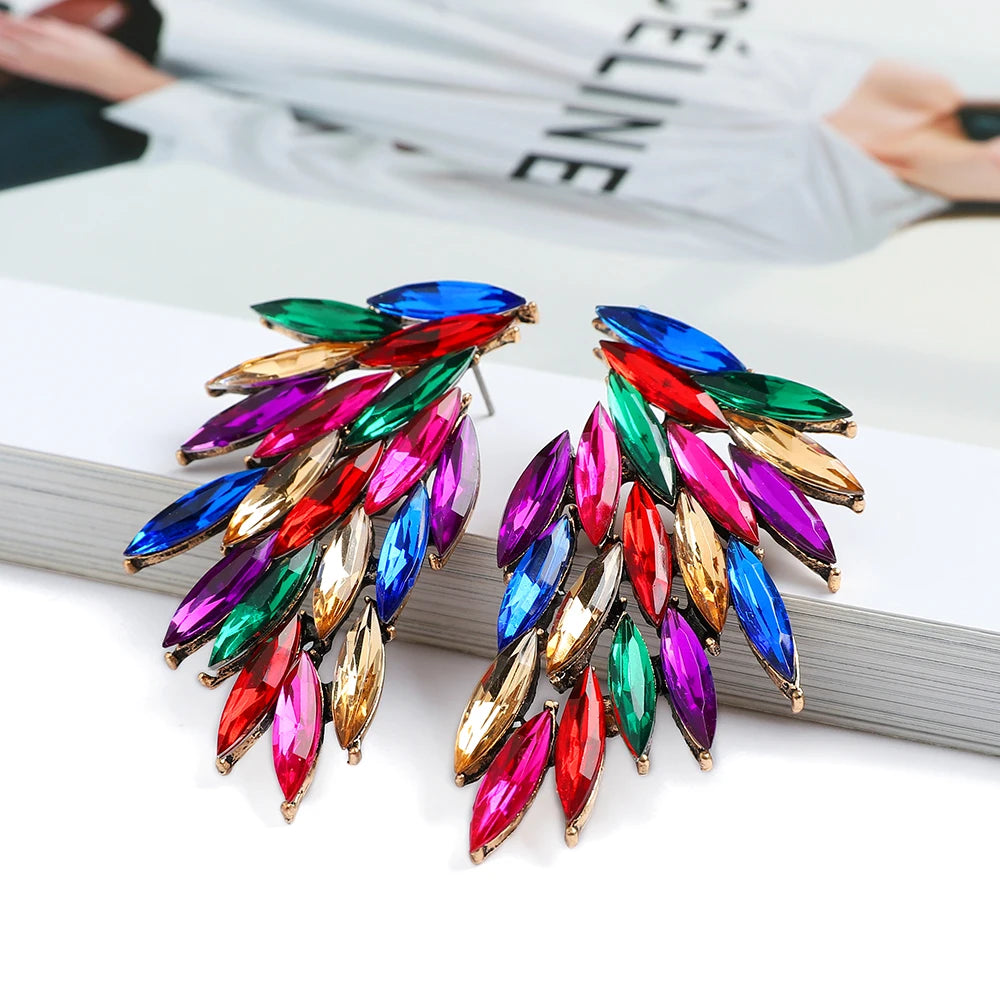 Orecchini a bottone in cristallo colorato di moda per le donne Fascino Tendenza Sorority Dainty Geometric Ear Nail Festa di Natale Gioielli di lusso