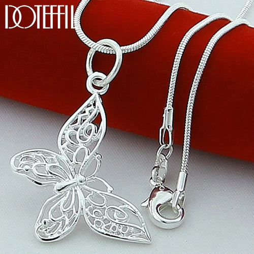DOTEFFIL Collana con pendente a farfalla in argento sterling 925 18/20/22/24/28/30 pollici Catena del serpente per le donne Gioielli di fidanzamento di nozze