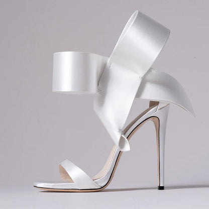 Sandales à talon aiguille en satin avec grand nœud, pour femme, chaussures 2021