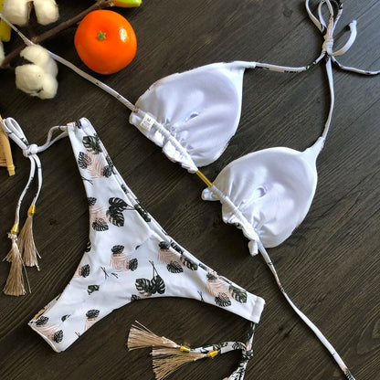 RUOTONGSEPT Sexy Micro Bikinis Set 2024 New Swimsuit Women Feather Print Bandage Swimwear Female Bathing Suit Brazilian Biquinis