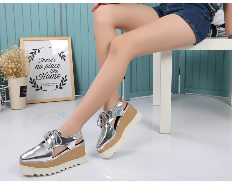 Genuine Leather Buckle Strap Sandals Breathable Sneakers Stars women summer rivets shoes Korean Style Platform Casual Shoes