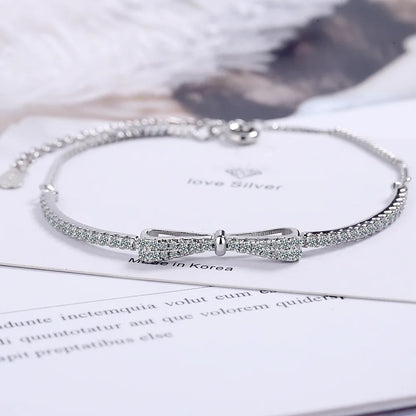 Bracelet pour femmes en argent sterling 925, nœud papillon, zircon brillant, bracelet de tennis Pulsera Plata 925 Mujer, bijoux de fête de mariage pour filles, cadeaux