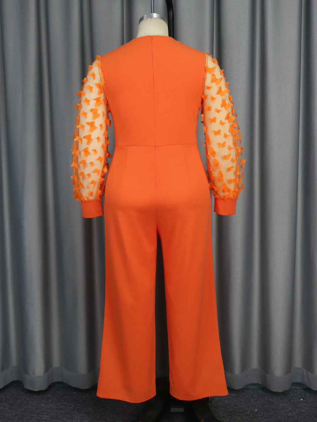 Long Lantern Sleeves Waist Decoration Applique Plus Size Women Jumpsuit