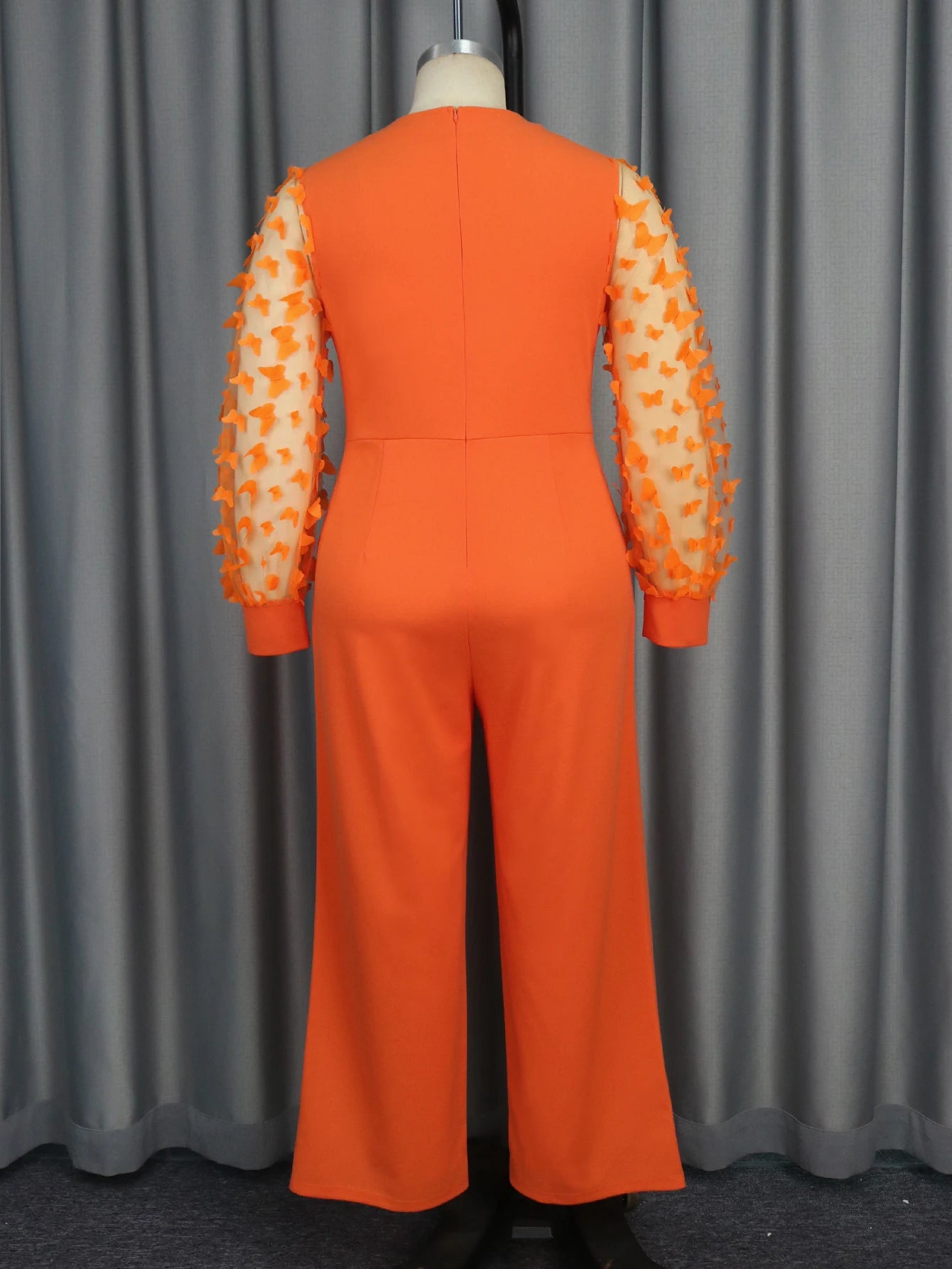 Long Lantern Sleeves Waist Decoration Applique Plus Size Women Jumpsuit