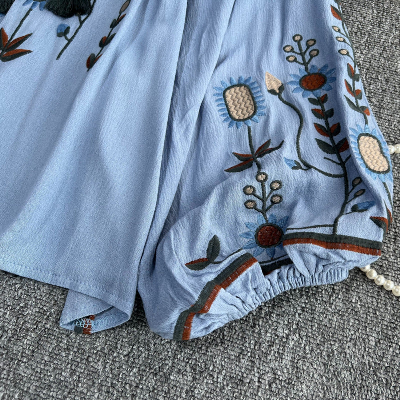 Estate primavera autunno donne Sexy ricamato manica svasata camicetta camicetta donna manica lunga retrò allentato Boho camicetta top femminile