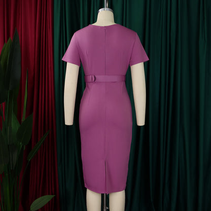 Abito aderente elegante da donna maniche corte avvolgente scollo a V cintura in vita modesta abito da chiesa abiti estivi femminili abiti di classe africani