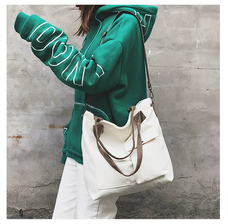 Borse di tela di moda Borsa per studenti Borsa a tracolla Borsa a tracolla di grande capacità in tinta unita Borsa shopper Borsa a tracolla femminile casual 2025