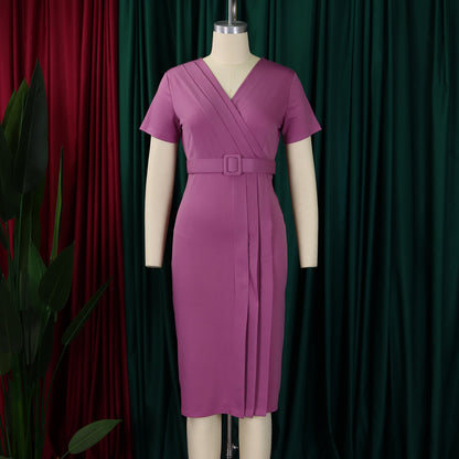 Abito aderente elegante da donna maniche corte avvolgente scollo a V cintura in vita modesta abito da chiesa abiti estivi femminili abiti di classe africani