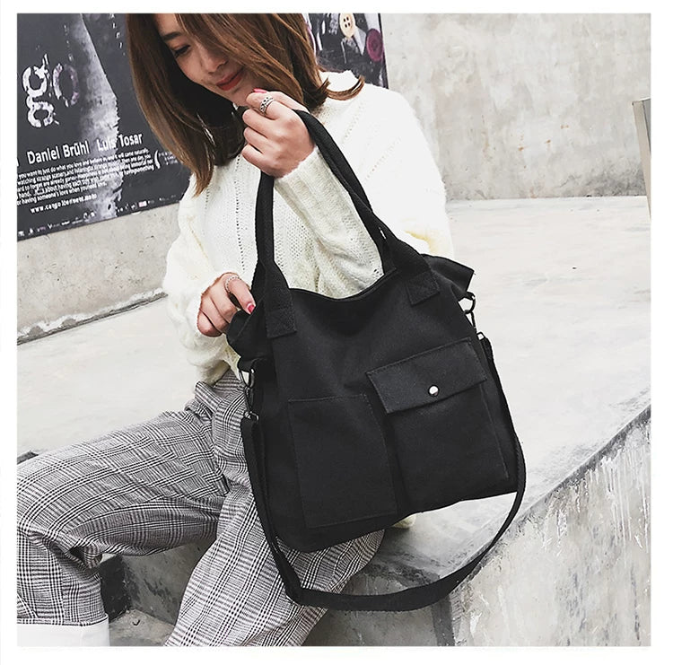 Borse di tela di moda Borsa per studenti Borsa a tracolla Borsa a tracolla di grande capacità in tinta unita Borsa shopper Borsa a tracolla femminile casual 2025