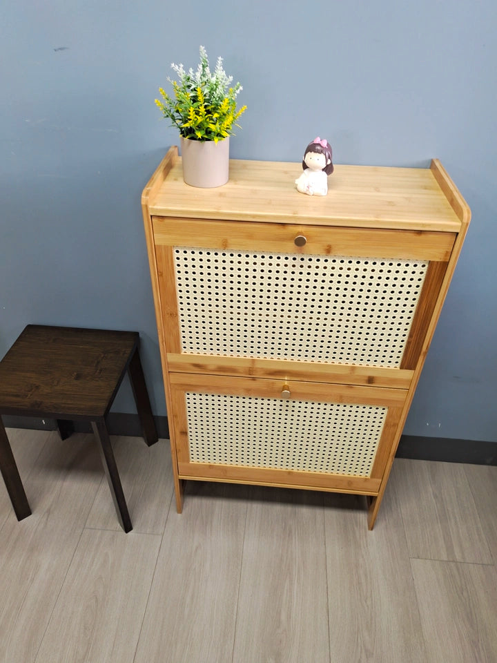 Bamboo Multi-layer Shoes Organization Rattan Flip Shoe Rack Living Room Against The Wall Boot Shelf Versatile Storage Cabinet