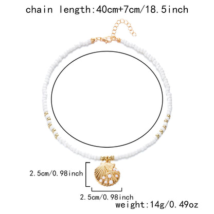 Collana con ciondolo stella marina con perline di riso bohémien per donna, fatta a mano, perla d'imitazione, girocollo con perline colorate, gioielli da spiaggia estiva