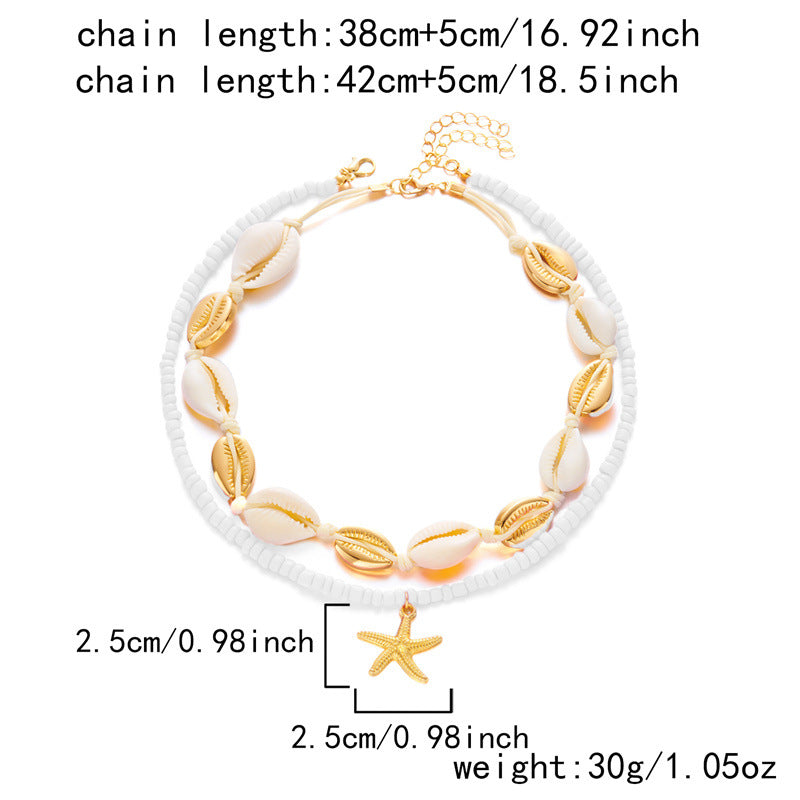 Collana con ciondolo stella marina con perline di riso bohémien per donna, fatta a mano, perla d'imitazione, girocollo con perline colorate, gioielli da spiaggia estiva