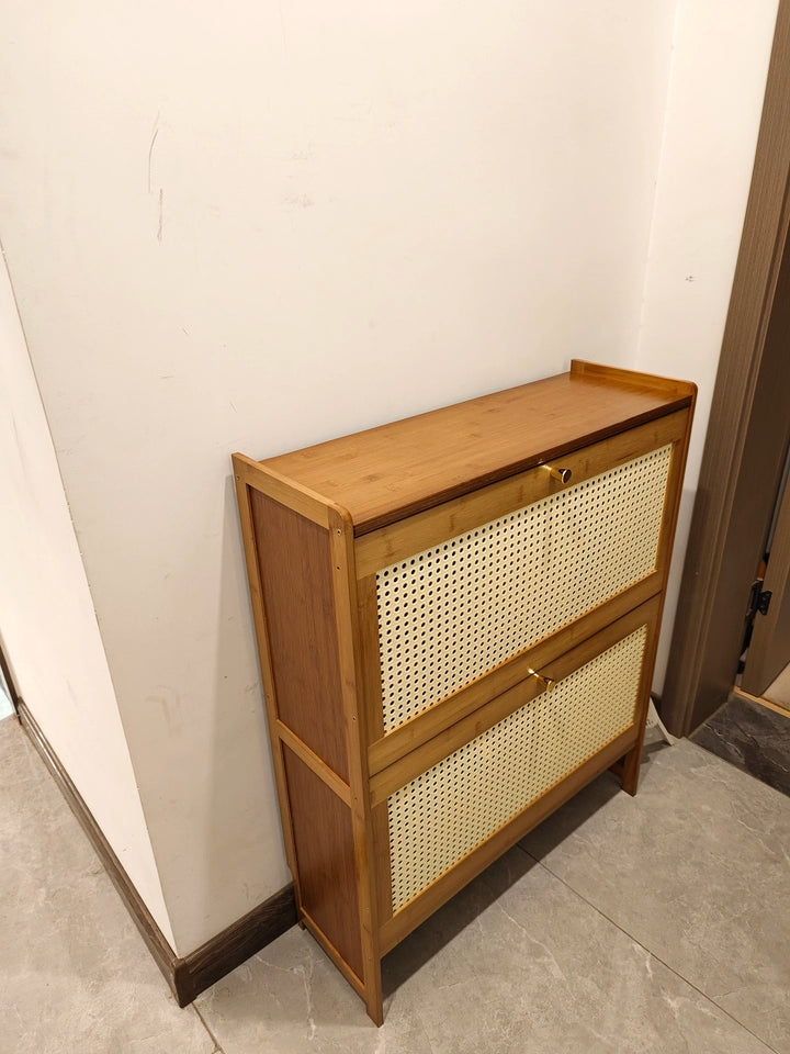 Bamboo Multi-layer Shoes Organization Rattan Flip Shoe Rack Living Room Against The Wall Boot Shelf Versatile Storage Cabinet