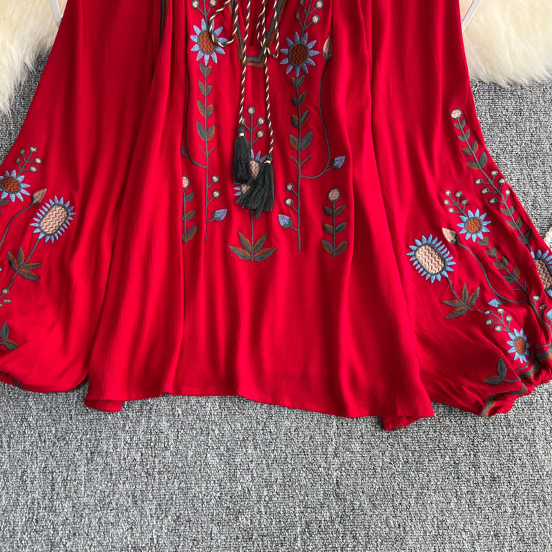 Estate primavera autunno donne Sexy ricamato manica svasata camicetta camicetta donna manica lunga retrò allentato Boho camicetta top femminile