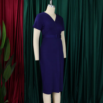 Abito aderente elegante da donna maniche corte avvolgente scollo a V cintura in vita modesta abito da chiesa abiti estivi femminili abiti di classe africani