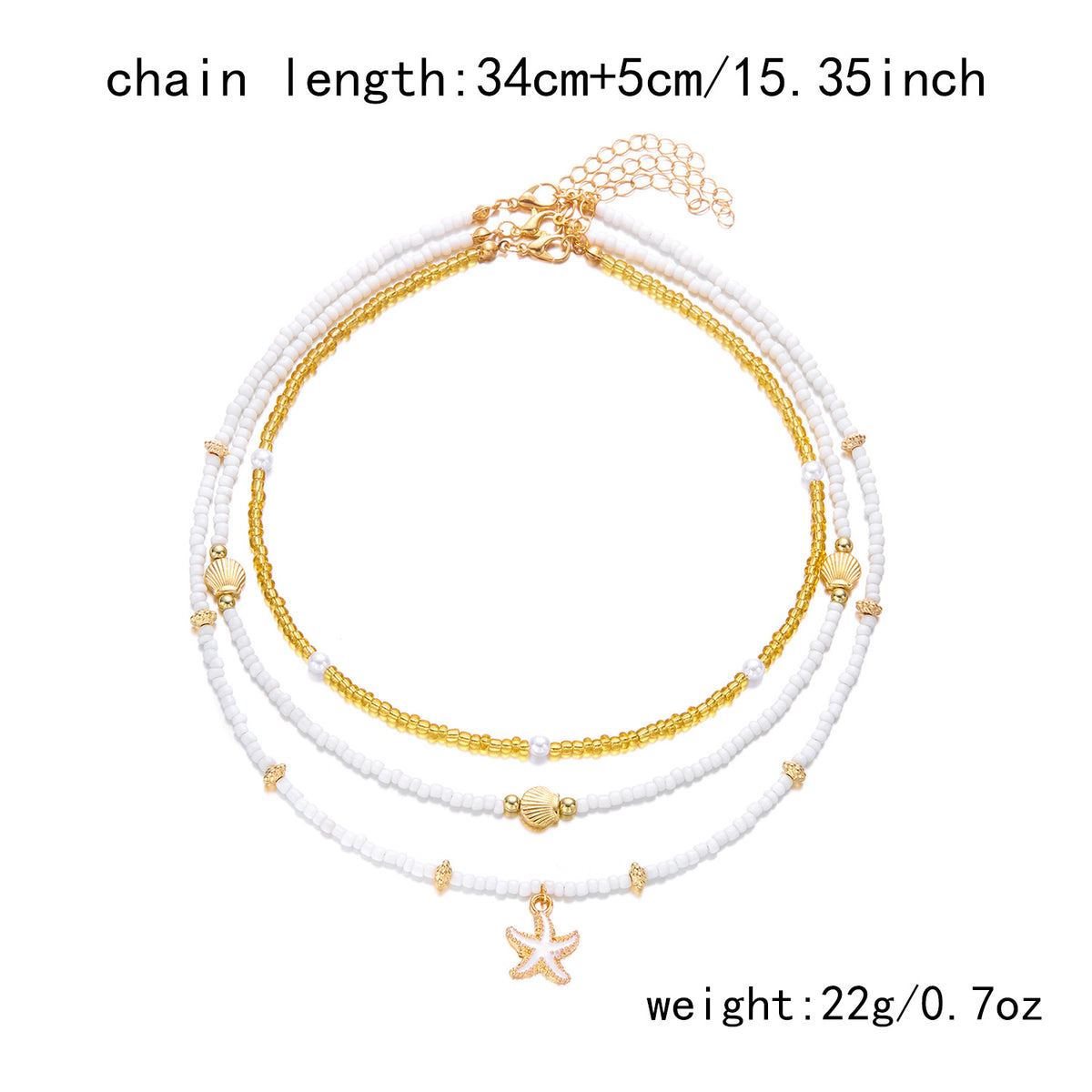 Collana con ciondolo stella marina con perline di riso bohémien per donna, fatta a mano, perla d'imitazione, girocollo con perline colorate, gioielli da spiaggia estiva