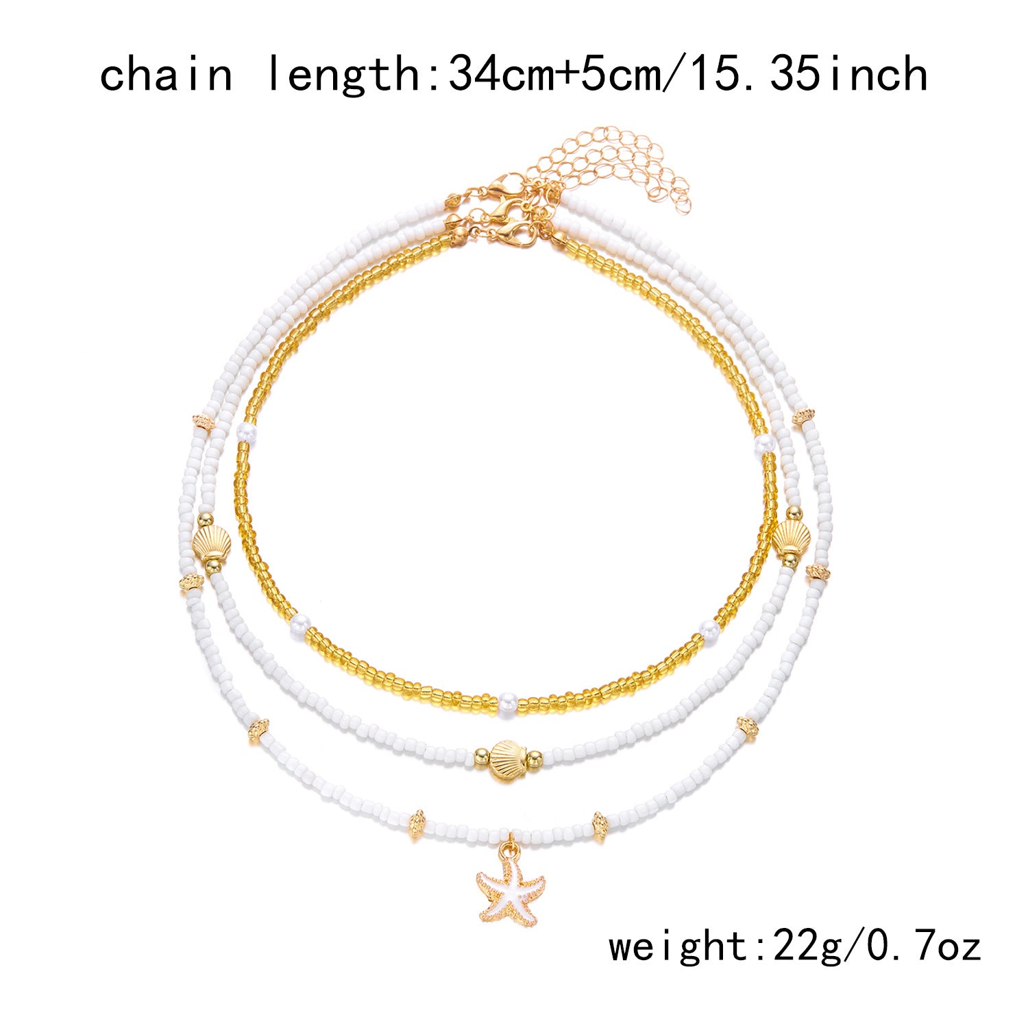Collana con ciondolo stella marina con perline di riso bohémien per donna, fatta a mano, perla d'imitazione, girocollo con perline colorate, gioielli da spiaggia estiva
