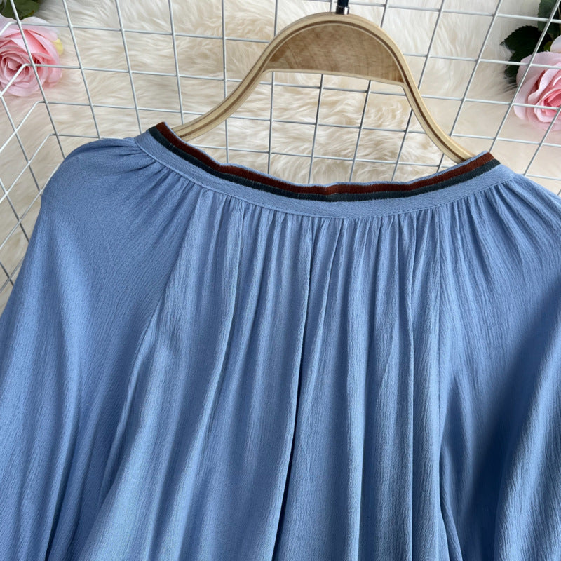 Estate primavera autunno donne Sexy ricamato manica svasata camicetta camicetta donna manica lunga retrò allentato Boho camicetta top femminile