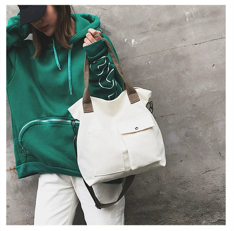 Borse di tela di moda Borsa per studenti Borsa a tracolla Borsa a tracolla di grande capacità in tinta unita Borsa shopper Borsa a tracolla femminile casual 2025