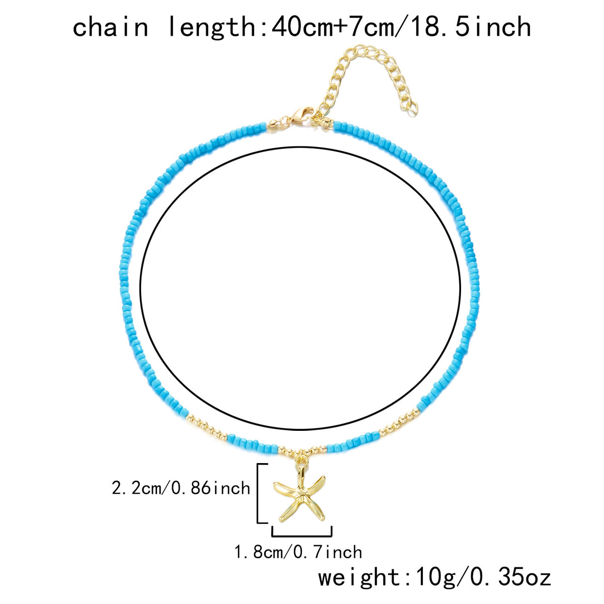 Collana con ciondolo stella marina con perline di riso bohémien per donna, fatta a mano, perla d'imitazione, girocollo con perline colorate, gioielli da spiaggia estiva